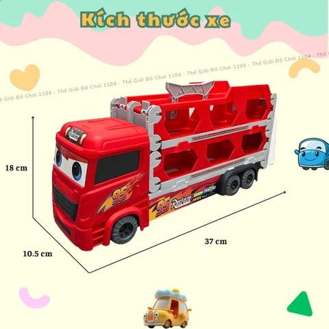 Xe ô tô đồ chơi MacQueen cho bé 3 tầng tặng 6 xe kèm đường đua dài 165 cm mô hình xe container