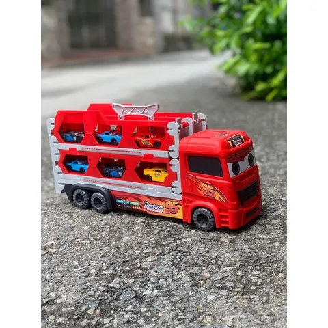 Xe ô tô đồ chơi MacQueen cho bé 3 tầng tặng 6 xe kèm đường đua dài 165 cm mô hình xe container