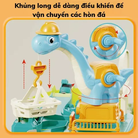 Bộ Đường đua khủng long kết hợp công trình xây dựng kèm 4 xe 2 khủng long có nhạc