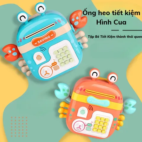 Két sắt mini có dấu vân tay hình Con Cua hộp đựng tiền tiết kiệm kèm dây đeo và xu