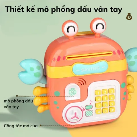 Két sắt mini có dấu vân tay hình Con Cua hộp đựng tiền tiết kiệm kèm dây đeo và xu