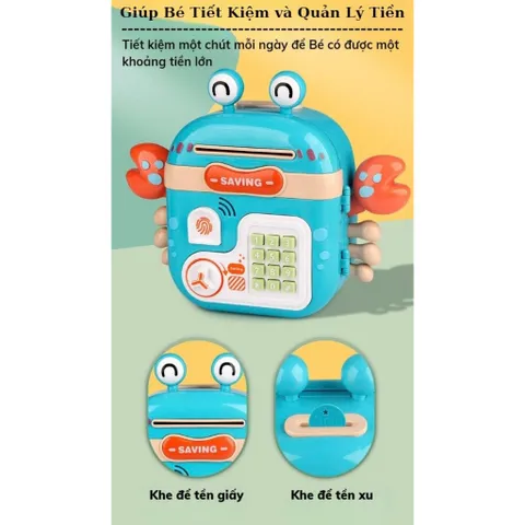 Két sắt mini có dấu vân tay hình Con Cua hộp đựng tiền tiết kiệm kèm dây đeo và xu