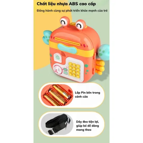 Két sắt mini có dấu vân tay hình Con Cua hộp đựng tiền tiết kiệm kèm dây đeo và xu