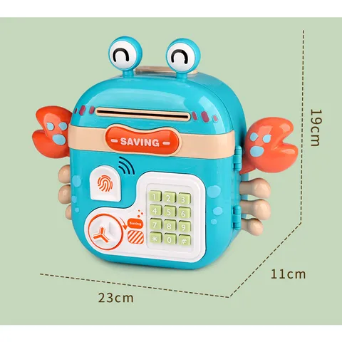Két sắt mini có dấu vân tay hình Con Cua hộp đựng tiền tiết kiệm kèm dây đeo và xu
