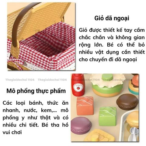 Giỏ Dã Ngoại Đồ Chơi Cho Bé 103 Chi Tiết - Bộ Mô Phỏng Thức Ăn An Toàn, Tăng Cường Sáng Tạo và Kỹ Năng Giao Tiếp