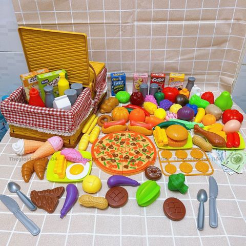 Giỏ Dã Ngoại Đồ Chơi Cho Bé 103 Chi Tiết - Bộ Mô Phỏng Thức Ăn An Toàn, Tăng Cường Sáng Tạo và Kỹ Năng Giao Tiếp