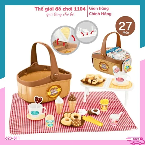Bộ Đồ Chơi Picnic 27 Món - Giỏ Cắm Trại Mini Kèm Bàn Gấp Gọn Cho Bé - Khuyến Khích Trẻ Đồ Chơi Ngoài Trời An Toàn