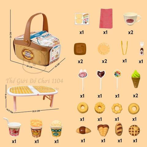 Bộ Đồ Chơi Picnic 27 Món - Giỏ Cắm Trại Mini Kèm Bàn Gấp Gọn Cho Bé - Khuyến Khích Trẻ Đồ Chơi Ngoài Trời An Toàn
