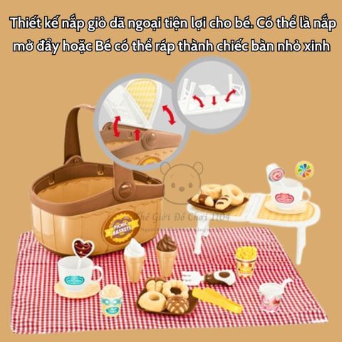 Bộ Đồ Chơi Picnic 27 Món - Giỏ Cắm Trại Mini Kèm Bàn Gấp Gọn Cho Bé - Khuyến Khích Trẻ Đồ Chơi Ngoài Trời An Toàn