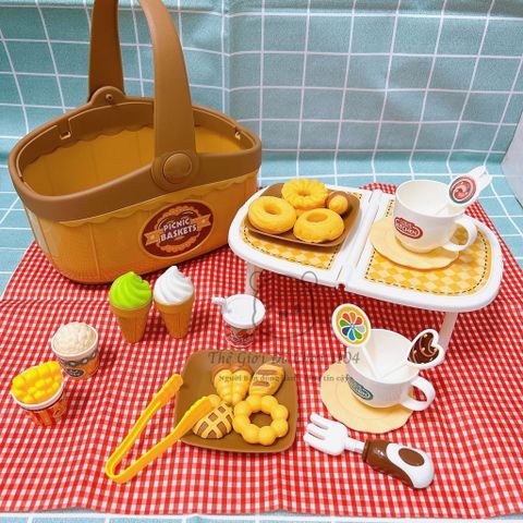 Bộ Đồ Chơi Picnic 27 Món - Giỏ Cắm Trại Mini Kèm Bàn Gấp Gọn Cho Bé - Khuyến Khích Trẻ Đồ Chơi Ngoài Trời An Toàn
