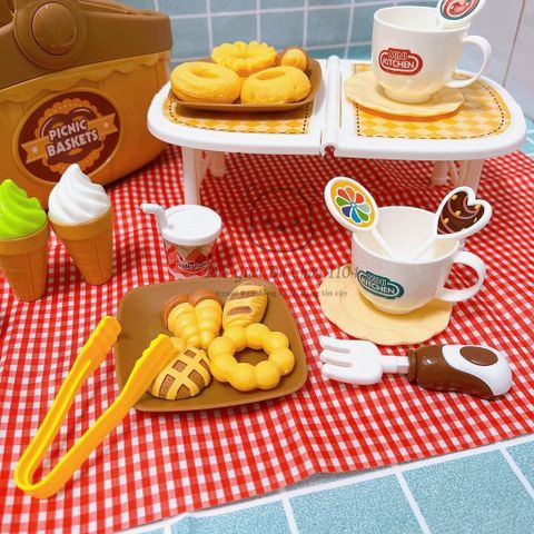 Bộ Đồ Chơi Picnic 27 Món - Giỏ Cắm Trại Mini Kèm Bàn Gấp Gọn Cho Bé - Khuyến Khích Trẻ Đồ Chơi Ngoài Trời An Toàn
