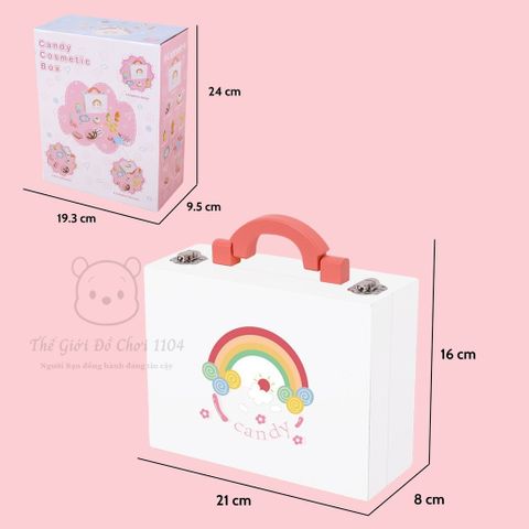 Hộp Vali Trang Điểm Gỗ Cao Cấp 11 Chi Tiết Họa Tiết Kẹo Ngọt - Đồ Chơi Make Up Cho Bé Gái 3 Tuổi