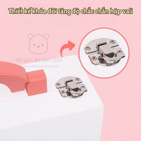Hộp Vali Trang Điểm Gỗ Cao Cấp 11 Chi Tiết Họa Tiết Kẹo Ngọt - Đồ Chơi Make Up Cho Bé Gái 3 Tuổi