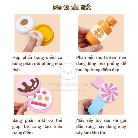 Hộp Vali Trang Điểm Gỗ Cao Cấp 11 Chi Tiết Họa Tiết Kẹo Ngọt - Đồ Chơi Make Up Cho Bé Gái 3 Tuổi