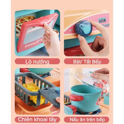 Đồ chơi nấu ăn cho bé mô phổng xe đẩy thức ăn nhanh Fast Food 58 chi tiết, cao 90 cm, thế giới đồ chơi 1104