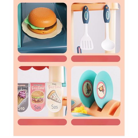 Đồ chơi nấu ăn cho bé mô phổng xe đẩy thức ăn nhanh Fast Food 58 chi tiết, cao 90 cm, thế giới đồ chơi 1104