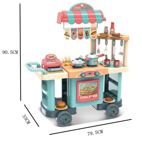 Đồ chơi nấu ăn cho bé mô phổng xe đẩy thức ăn nhanh Fast Food 58 chi tiết, cao 90 cm, thế giới đồ chơi 1104