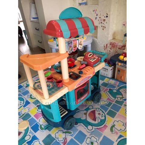 Đồ chơi nấu ăn cho bé mô phổng xe đẩy thức ăn nhanh Fast Food 58 chi tiết, cao 90 cm, thế giới đồ chơi 1104
