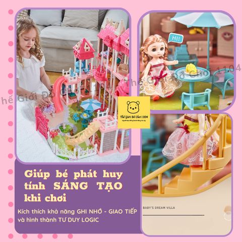 Đồ chơi lắp ráp ngôi nhà búp bê mô hình biệt thự công chúa nhiều tầng cỡ dành cho bé 6 tuổi