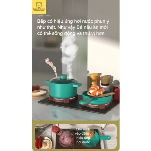 Bộ đồ chơi bếp nấu ăn cao cấp cho bé BeiBe Good 63 chi tiết - Cỡ Lớn - Hiêu ứng hơi nước - thegioidochoi1104
