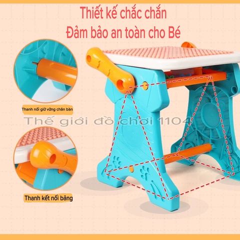 Bàn Lego đồ chơi đa năng vừa chơi vừa học có bảng vẽ và ghế 88 chi tiết tphcm