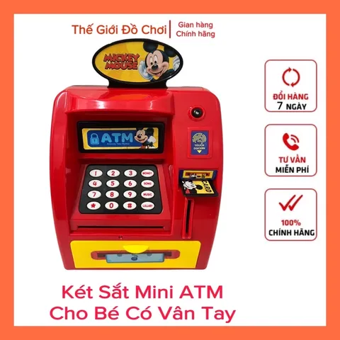 Két sắt ATM Mini cho bé hình Mickey có dấu vân tay và chế độ tự động tphcm