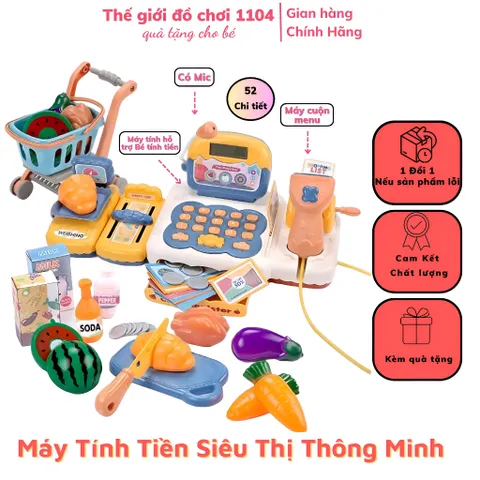 Máy tính tiền siêu thị cho bé nhiều chức năng 52 chi tiết kèm micro máy tính