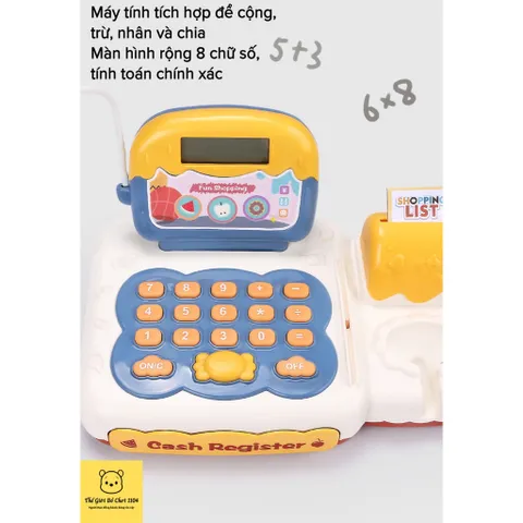 Máy tính tiền siêu thị cho bé nhiều chức năng 52 chi tiết kèm micro máy tính
