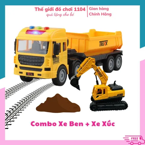 Đồ chơi xe ben chạy cót tặng xe xúc cát có nhạc xe mô hình đồ chơi cỡ lớn cho bé