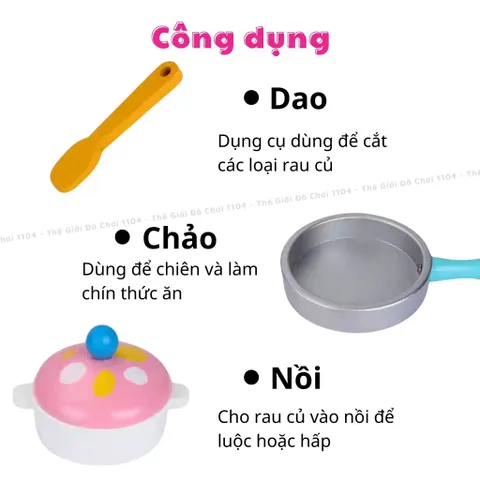 Bộ Đồ Chơi Nhà Bếp Bằng Gỗ - Dụng Cụ Nấu Ăn Nhập Vai Giúp Bé Phát Triển Trí Tuệ và Khả Năng Tư Duy, Màu Hồng Xinh Xắn