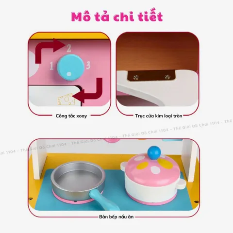Bộ Đồ Chơi Nhà Bếp Bằng Gỗ - Dụng Cụ Nấu Ăn Nhập Vai Giúp Bé Phát Triển Trí Tuệ và Khả Năng Tư Duy, Màu Hồng Xinh Xắn