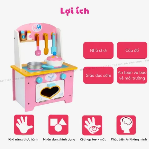 Bộ Đồ Chơi Nhà Bếp Bằng Gỗ - Dụng Cụ Nấu Ăn Nhập Vai Giúp Bé Phát Triển Trí Tuệ và Khả Năng Tư Duy, Màu Hồng Xinh Xắn