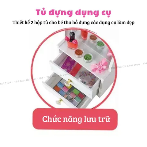 Tủ Trang Điểm Mini Bằng Gỗ Có Gương & Máy Sấy Móng Tay - Đồ Chơi Làm Nail Cho Bé Từ 3 Tuổi
