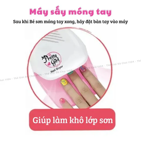 Tủ Trang Điểm Mini Bằng Gỗ Có Gương & Máy Sấy Móng Tay - Đồ Chơi Làm Nail Cho Bé Từ 3 Tuổi