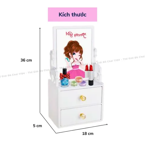 Tủ Trang Điểm Mini Bằng Gỗ Có Gương & Máy Sấy Móng Tay - Đồ Chơi Làm Nail Cho Bé Từ 3 Tuổi