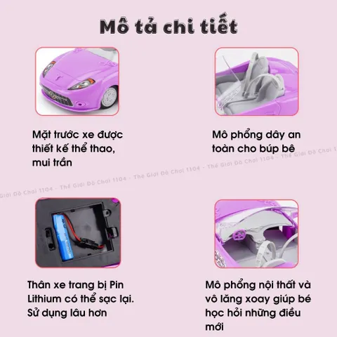 Xe hơi mui trần điều khiển từ xa chở búp bê, dùng pin sạc, điều khiển 4 chiều 1:18