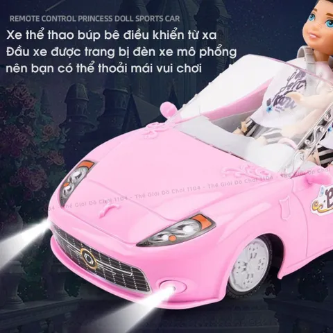 Xe hơi mui trần điều khiển từ xa chở búp bê, dùng pin sạc, điều khiển 4 chiều 1:18