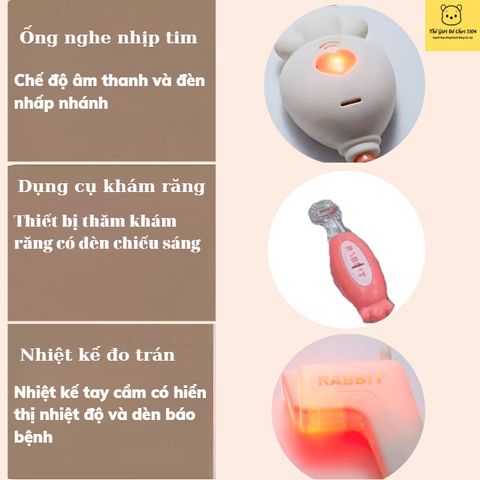 Hộp đồ chơi bác sĩ hình thỏ cao cấp 14 chi tiết cho bé trai, bé gái từ 3 tuổi - Đồ chơi giáo dục mô phỏng nghề bác sĩ vui nhộn