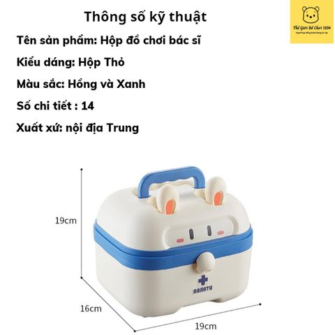 Hộp đồ chơi bác sĩ hình thỏ cao cấp 14 chi tiết cho bé trai, bé gái từ 3 tuổi - Đồ chơi giáo dục mô phỏng nghề bác sĩ vui nhộn