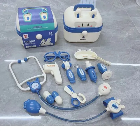 Hộp đồ chơi bác sĩ hình thỏ cao cấp 14 chi tiết cho bé trai, bé gái từ 3 tuổi - Đồ chơi giáo dục mô phỏng nghề bác sĩ vui nhộn