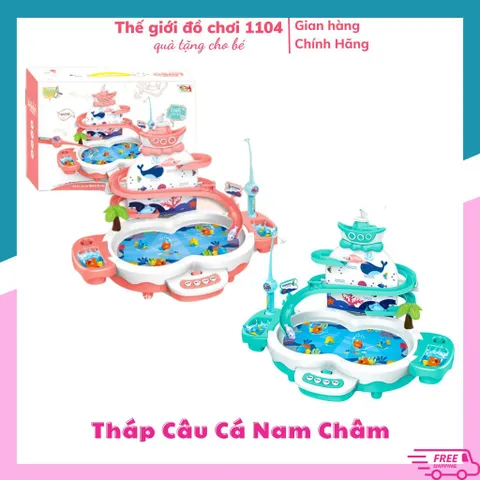 Đồ chơi câu cá tháp nam châm cho bé, có đường ray cá biết bay, pin sạc, Thegioidochoi1104
