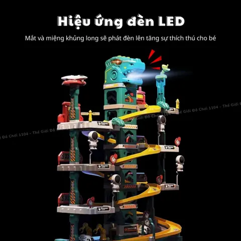 Bộ đồ chơi lắp ráp đường đua ô tô khủng long 92 chi tiết - Bãi đậu xe 4 tầng lớn với hiệu ứng phun lửa cho trẻ từ 3-4 tuổi