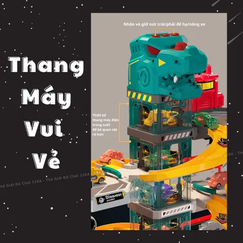 Bộ đồ chơi lắp ráp đường đua ô tô khủng long 92 chi tiết - Bãi đậu xe 4 tầng lớn với hiệu ứng phun lửa cho trẻ từ 3-4 tuổi