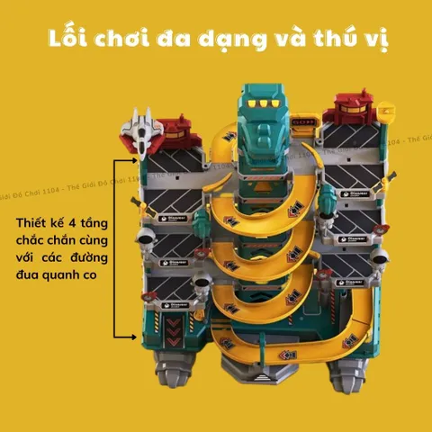 Bộ đồ chơi lắp ráp đường đua ô tô khủng long 92 chi tiết - Bãi đậu xe 4 tầng lớn với hiệu ứng phun lửa cho trẻ từ 3-4 tuổi