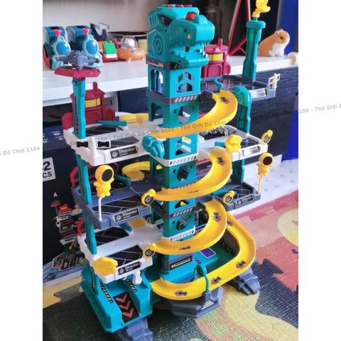 Bộ đồ chơi lắp ráp đường đua ô tô khủng long 92 chi tiết - Bãi đậu xe 4 tầng lớn với hiệu ứng phun lửa cho trẻ từ 3-4 tuổi