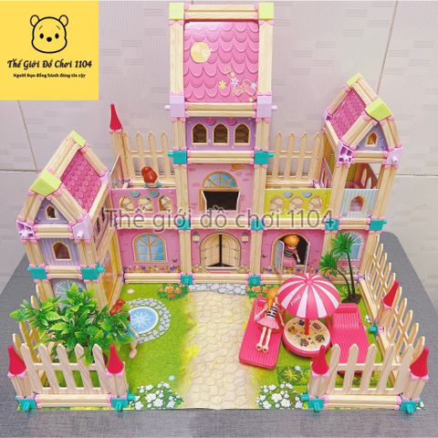 Đồ Chơi Lắp Ráp Nhà Búp Bê DIY – Tặng 4 Búp Bê Lâu Đài Công Chúa Barbie Cỡ Lớn, Phát Triển Kỹ Năng Sáng Tạo Cho Trẻ Em