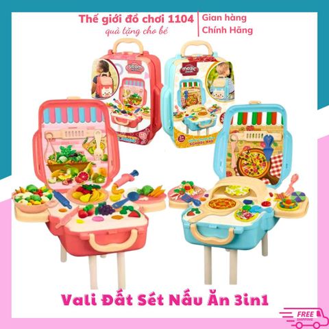 Bộ Vali Đất Sét Tự Khô Làm Bánh Pizza 3in1 - Đất Nặn An Toàn Cho Bé, 10 Màu Sắc Sáng Tạo