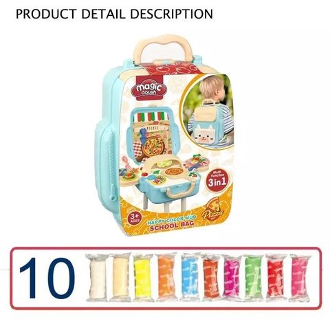 Bộ Vali Đất Sét Tự Khô Làm Bánh Pizza 3in1 - Đất Nặn An Toàn Cho Bé, 10 Màu Sắc Sáng Tạo