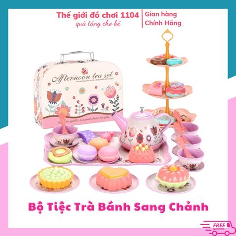 Bộ Đồ Chơi Tiệc Trà Bánh Họa Tiết Hoa 46 Chi Tiết - Vali Trà Kèm Tháp Bánh An Toàn Cho Bé Từ 2 Tuổi