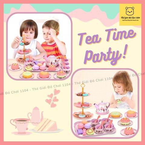 Bộ Đồ Chơi Tiệc Trà Bánh Họa Tiết Hoa 46 Chi Tiết - Vali Trà Kèm Tháp Bánh An Toàn Cho Bé Từ 2 Tuổi